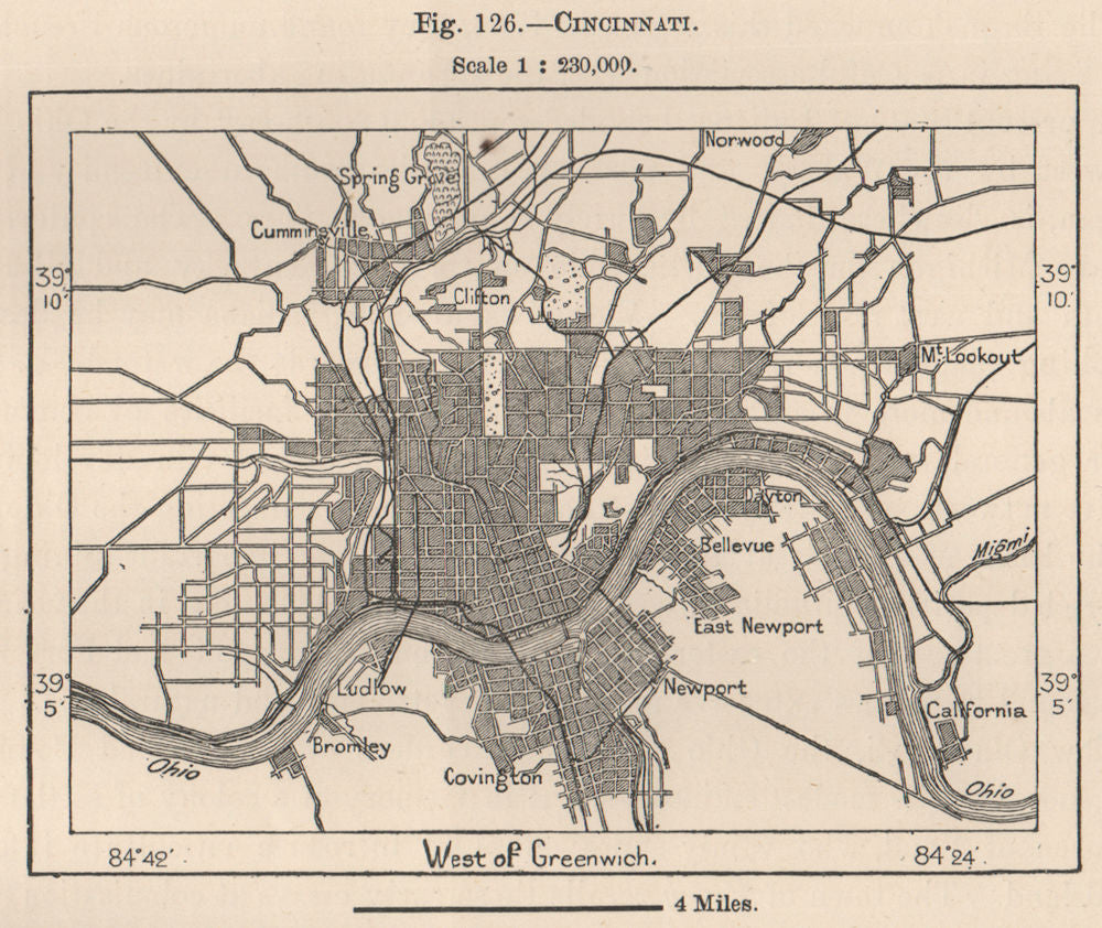 Cincinnati. Ohio 1885 old antique vintage map plan chart